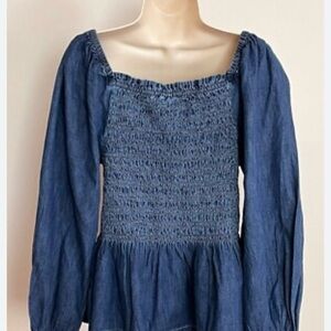 GAP Denim Blue Smocked Blouse